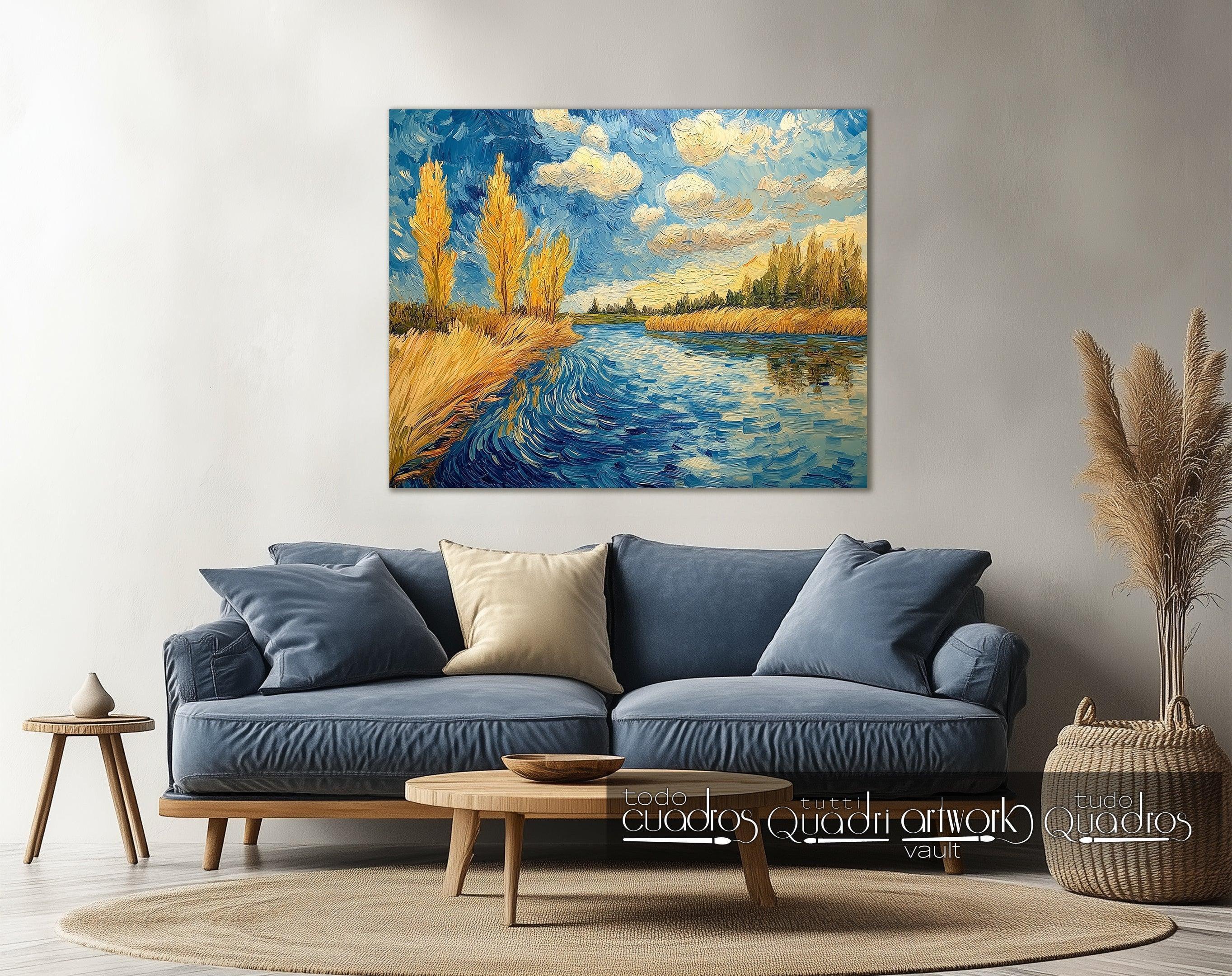 Paisaje fluvial, estilo van gogh
