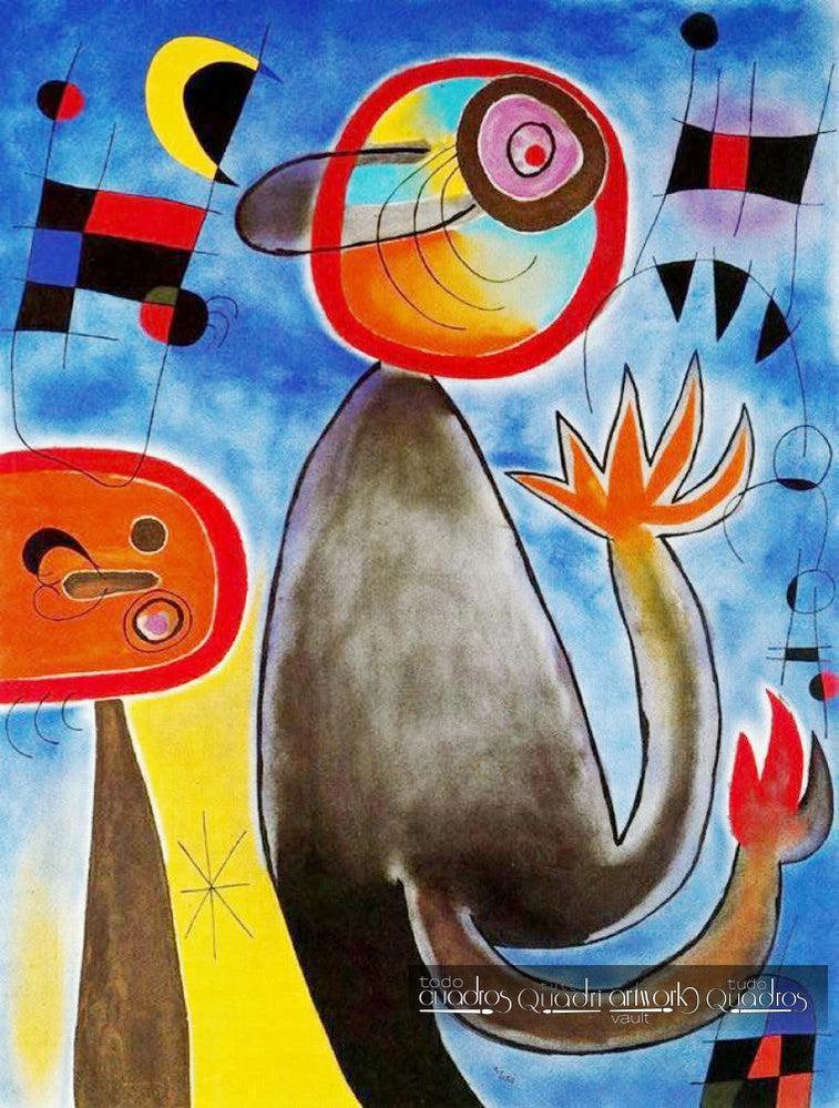 Escaleras cruzan el cielo azul en una rueda de fuego, Miró