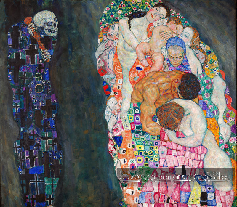 Cuadro Muerte y Vida de Klimt, óleo sobre lienzo en la tienda.