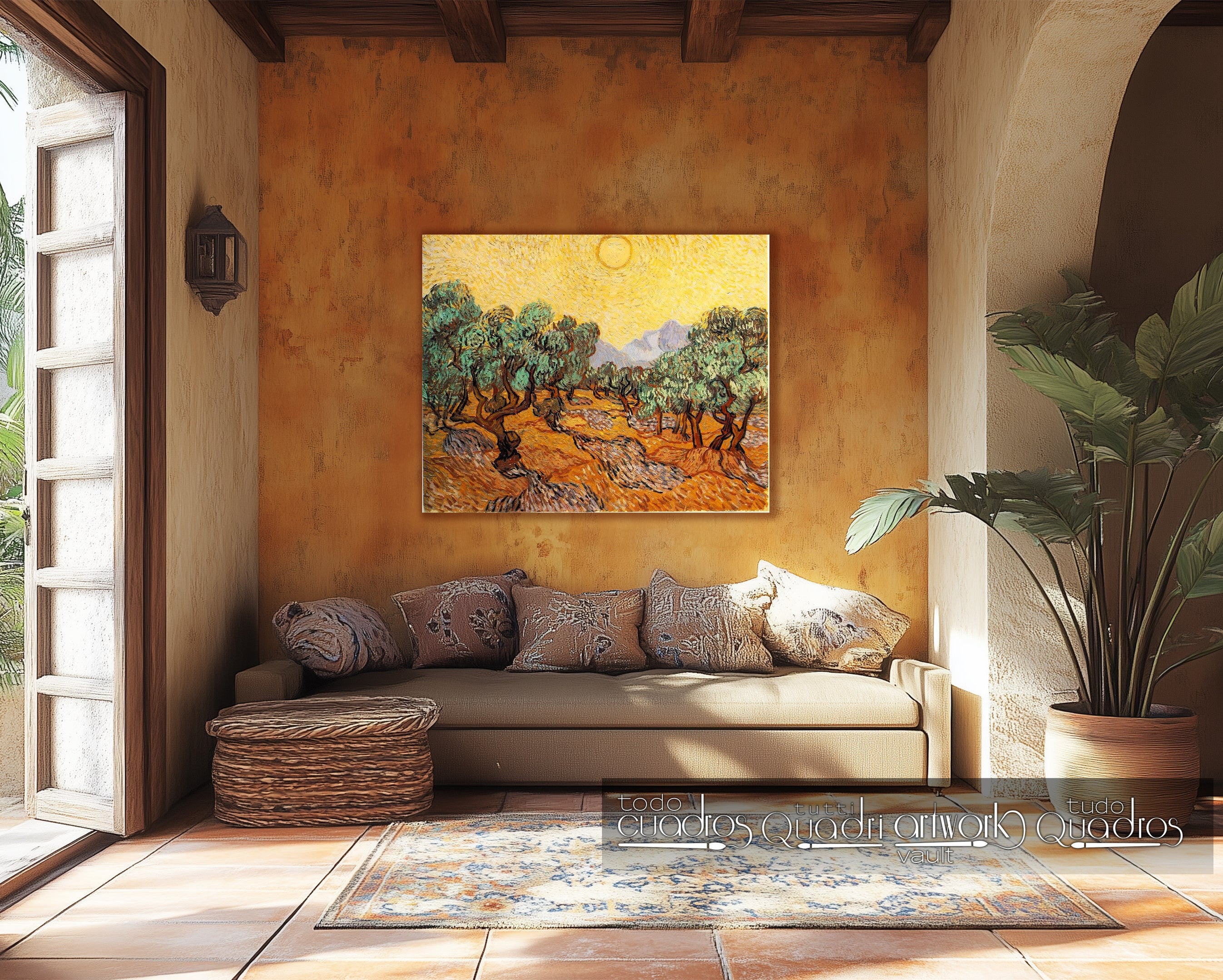 Olivos con cielo amarillo y sol, Van Gogh