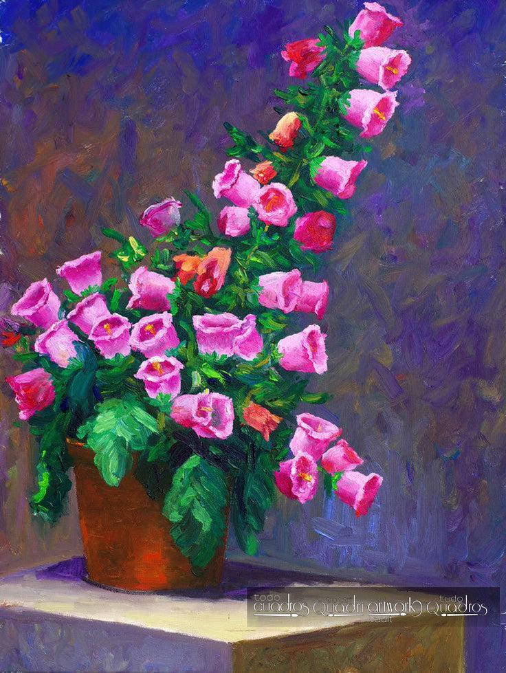 Jarrón de campanillas, Óleo Floral