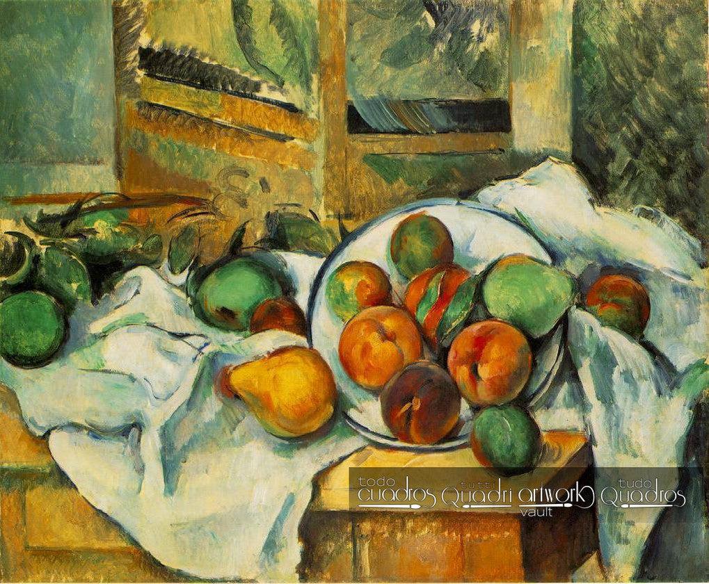 Mesa, mantel y fruta. Cézanne