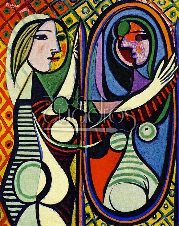 Musgo analogía hueco Niña Frente al Espejo" de Picasso, réplica al óleo del cuadro.