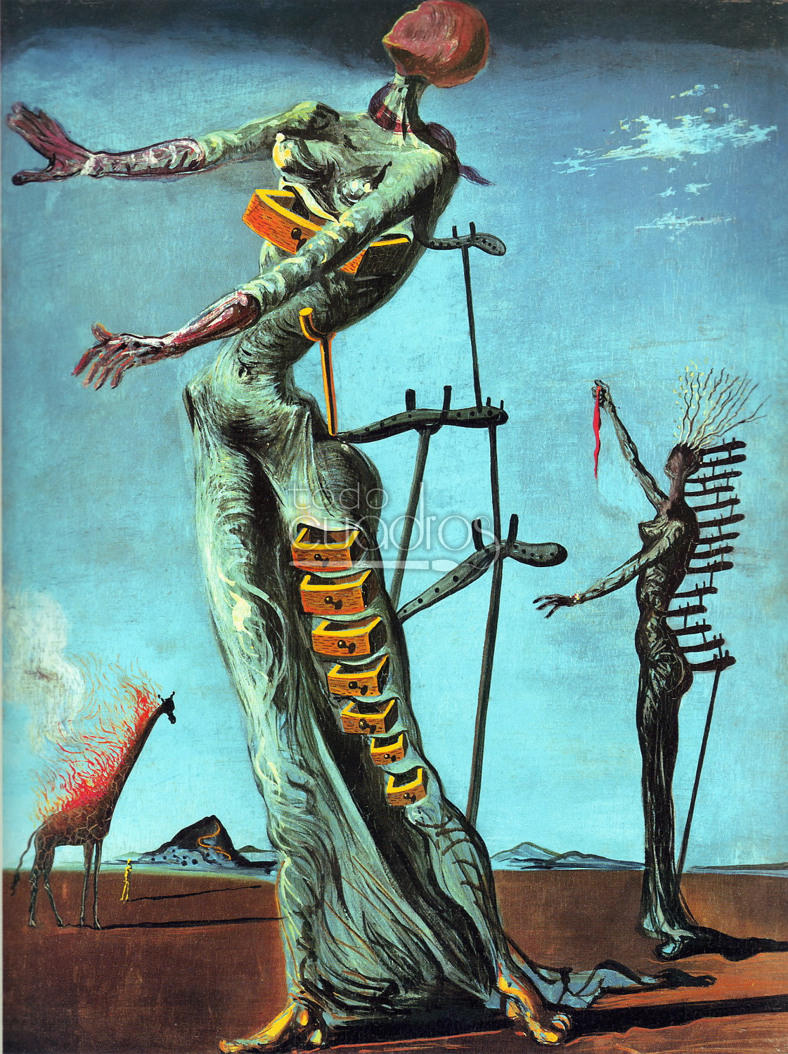 La jirafa en llamas", cuadro Salvador Dalí, obra óleo.